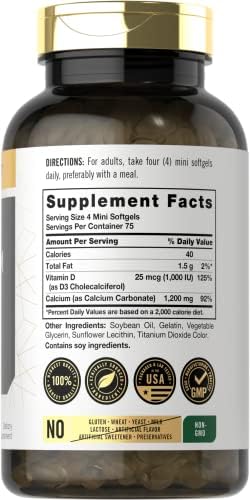 Carlyle Calcio 1200 mg con Vitamina D3 | 300 Softgels | Suplemento No Transgénico y Libre de Gluten - imagen 2