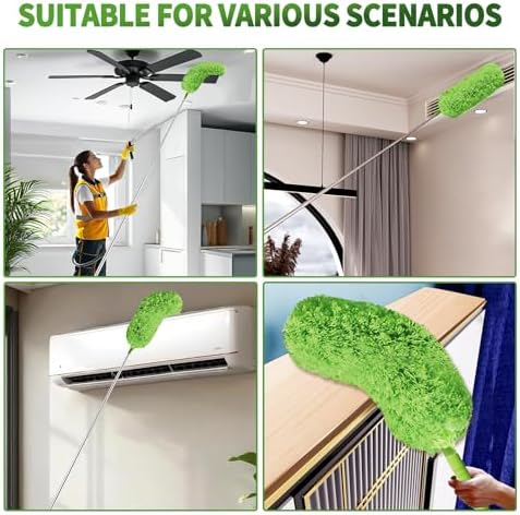 Duster para Telarañas con Extensión, Set Lavable de 2 Cabezas y Cepillo de Esquinas, Polo Telescópico de 15-110 Pulgadas para Techos Altos - imagen 4