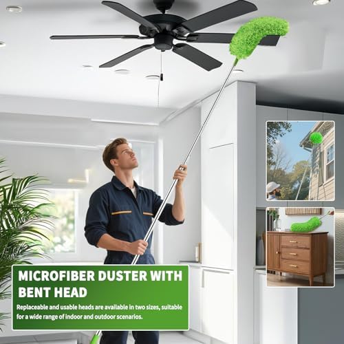 Duster para Telarañas con Extensión, Set Lavable de 2 Cabezas y Cepillo de Esquinas, Polo Telescópico de 15-110 Pulgadas para Techos Altos - imagen 6