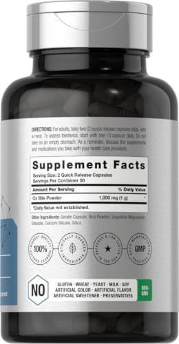 Suplemento de Bile de Buey Horbäach | 1000mg | 100 Cápsulas | Suplemento de Enzimas Digestivas | Sin OGM y Libre de Gluten - imagen 2