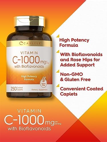 Carlyle Vitamina C 1000mg con Rosa Mosqueta y Bioflavonoides Cítricos | 250 Tabletas | Suplemento Vegetariano, No GMO, Sin Gluten - imagen 4
