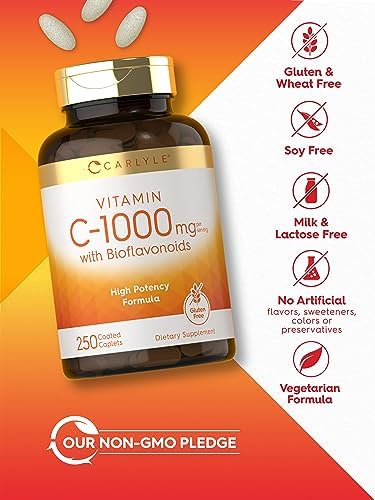 Carlyle Vitamina C 1000mg con Rosa Mosqueta y Bioflavonoides Cítricos | 250 Tabletas | Suplemento Vegetariano, No GMO, Sin Gluten - imagen 5