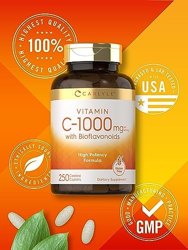 Carlyle Vitamina C 1000mg con Rosa Mosqueta y Bioflavonoides Cítricos | 250 Tabletas | Suplemento Vegetariano, No GMO, Sin Gluten - imagen 6