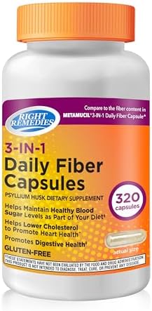 Cápsulas de Fibra Diaria 3 en 1 RIGHT REMEDIES, Psyllium Husk 500mg, Suplemento Dietético a Base de Plantas, (320 Cápsulas), Salud Digestiva - imagen 1