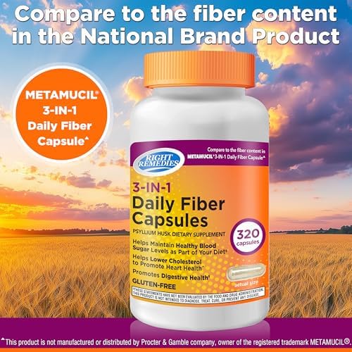 Cápsulas de Fibra Diaria 3 en 1 RIGHT REMEDIES, Psyllium Husk 500mg, Suplemento Dietético a Base de Plantas, (320 Cápsulas), Salud Digestiva - imagen 3