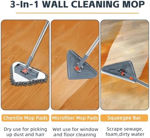 Mopa de Pared con Mango Largo y Limpiador de Zócalos - Herramienta Multi-Superficie para Paredes, Pisos y Zócalos - Mopa Húmeda/Seca con Mango - imagen 3