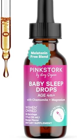 Pink Stork Gotas para Dormir Bebé, Apoyo Natural al Sueño Sin Melatonina para Bebés, Niños y Niñas, Manzanilla y Magnesio, 1 oz, 30 Porciones - imagen 1