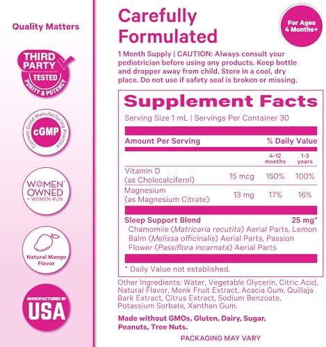 Pink Stork Gotas para Dormir Bebé, Apoyo Natural al Sueño Sin Melatonina para Bebés, Niños y Niñas, Manzanilla y Magnesio, 1 oz, 30 Porciones - imagen 6