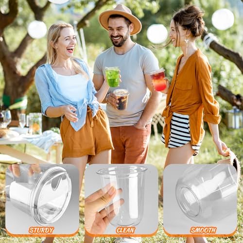 Kuihaazi Paquete de 50 Vasos de Plástico Transparentes de 16 oz con Tapas Sin Popote, Vasos Desechables para Bebidas Frías, Jugos y Fiestas - imagen 6