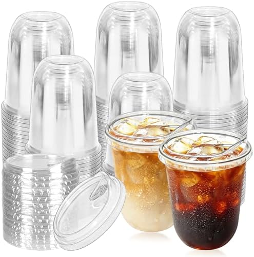 Kuihaazi Paquete de 50 Vasos de Plástico Transparentes de 16 oz con Tapas Sin Popote, Vasos Desechables para Bebidas Frías, Jugos y Fiestas - imagen 8