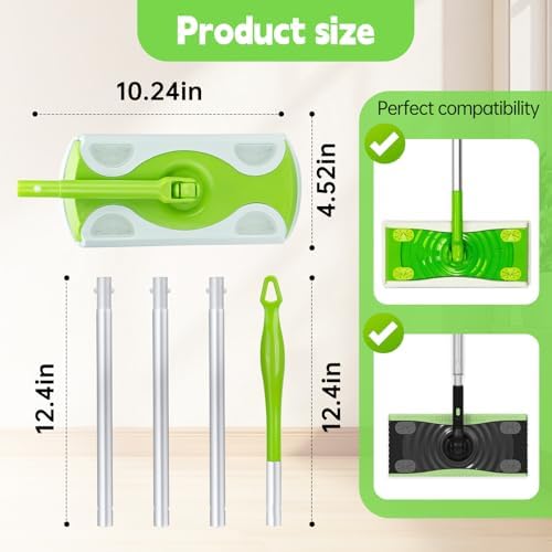 Mango de Mopa Compatible con Swiffer, Mango Extra Largo Desmontable Verde para Mops Secos y Húmedos Swiffer, Fácil de Instalar y Reemplazar - imagen 2