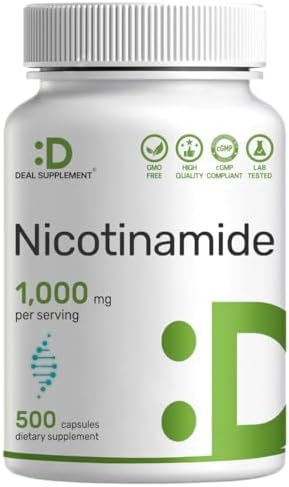 Nicotinamida 1,000mg por Porción – 500 Cápsulas de Vitamina B3, Niacina Sin Enrojecimiento, Apoya la Piel Saludable y Producción de Energía – No GMO - imagen 1
