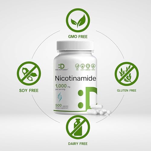 Nicotinamida 1,000mg por Porción – 500 Cápsulas de Vitamina B3, Niacina Sin Enrojecimiento, Apoya la Piel Saludable y Producción de Energía – No GMO - imagen 3