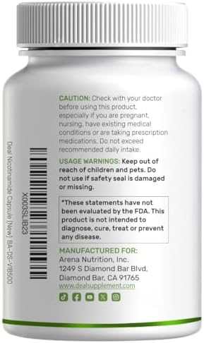 Nicotinamida 1,000mg por Porción – 500 Cápsulas de Vitamina B3, Niacina Sin Enrojecimiento, Apoya la Piel Saludable y Producción de Energía – No GMO - imagen 8