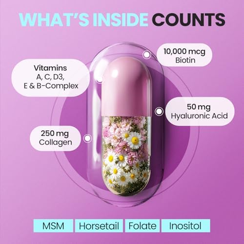 Suplemento de Biotina, Colágeno y Queratina con Ácido Hialurónico - Crecimiento de Cabello Más Fuerte, Piel Saludable y Uñas Fuertes - Extra Fuerte - - imagen 2