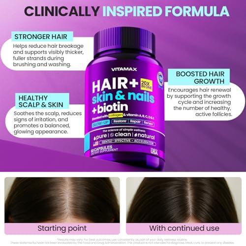 Suplemento de Biotina, Colágeno y Queratina con Ácido Hialurónico - Crecimiento de Cabello Más Fuerte, Piel Saludable y Uñas Fuertes - Extra Fuerte - - imagen 3