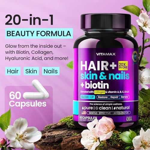 Suplemento de Biotina, Colágeno y Queratina con Ácido Hialurónico - Crecimiento de Cabello Más Fuerte, Piel Saludable y Uñas Fuertes - Extra Fuerte - - imagen 6