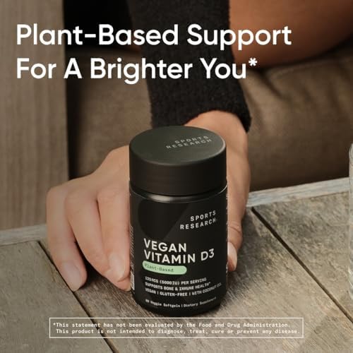 Vitaminas D3 Veganas Sports Research 5000 IU (125 mcg) con Aceite de Coco | Soporte para Huesos, Articulaciones e Inmunidad | 60 Softgels Sin - imagen 6