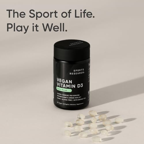 Vitaminas D3 Veganas Sports Research 5000 IU (125 mcg) con Aceite de Coco | Soporte para Huesos, Articulaciones e Inmunidad | 60 Softgels Sin - imagen 7