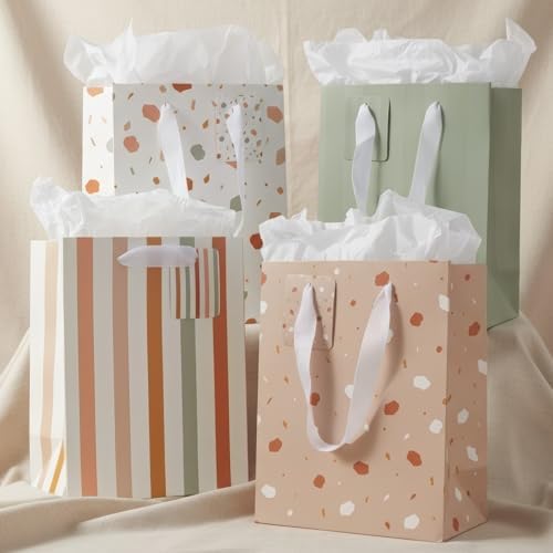 Set de 4 Bolsas de Regalo Medianas de 9 con Asas, Papel de Seda, Tarjetas y Stickers - Reutilizables para Cumpleaños, Bodas, Día de las Madres y - imagen 1