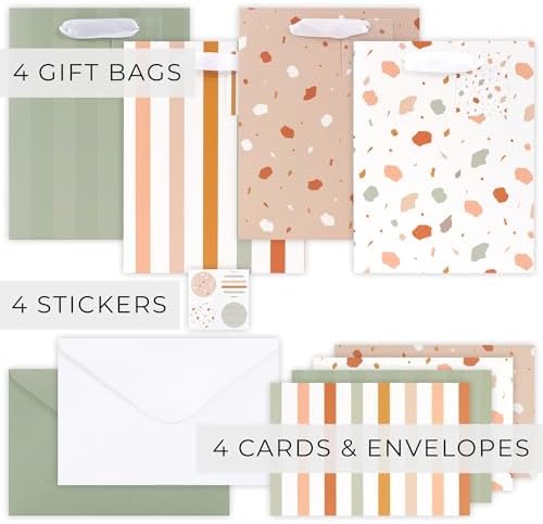 Set de 4 Bolsas de Regalo Medianas de 9 con Asas, Papel de Seda, Tarjetas y Stickers - Reutilizables para Cumpleaños, Bodas, Día de las Madres y - imagen 3
