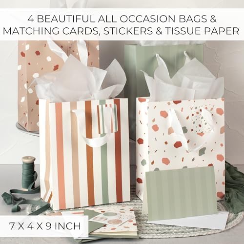 Set de 4 Bolsas de Regalo Medianas de 9 con Asas, Papel de Seda, Tarjetas y Stickers - Reutilizables para Cumpleaños, Bodas, Día de las Madres y - imagen 4