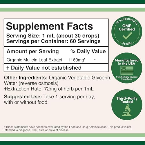 Gotas de Hoja de Mullein de Double Wood Supplements para Pulmones, 2 FL OZ (60 Porciones), Apoya la Salud Pulmonar y Respiratoria - imagen 2