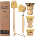 Set de 5 Cepillos de Bambú BONUMVITA, Cepillo de Madera de 14'' y Cepillo Natural para Fregar Platos, Ollas, Sartenes y Verduras - imagen 1