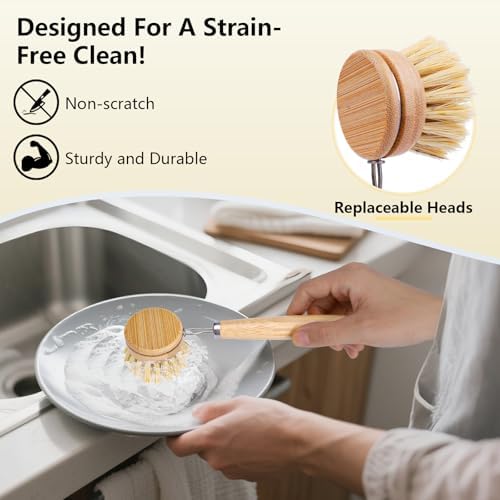 Set de 5 Cepillos de Bambú BONUMVITA, Cepillo de Madera de 14'' y Cepillo Natural para Fregar Platos, Ollas, Sartenes y Verduras - imagen 4