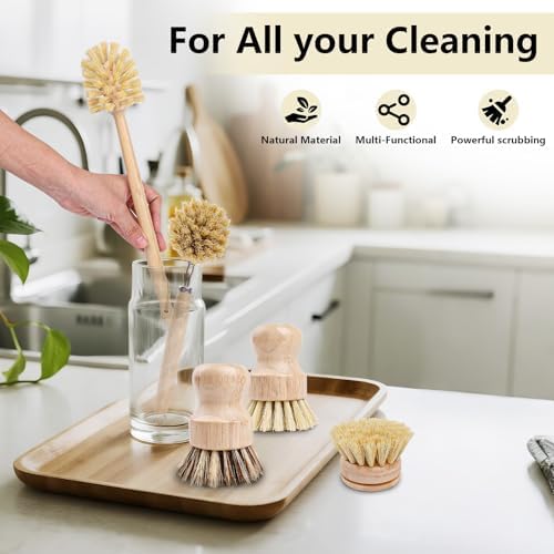 Set de 5 Cepillos de Bambú BONUMVITA, Cepillo de Madera de 14'' y Cepillo Natural para Fregar Platos, Ollas, Sartenes y Verduras - imagen 7