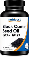 Aceite de Semilla de Comino Nutricost - Prensado en Frío, Fuente de Omega 3 6 9 - 120 Softgels, 1000mg por Porción, 60 Porciones - Sin OGM y Libre de - imagen 1