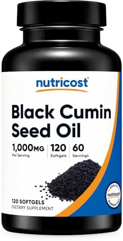Aceite de Semilla de Comino Nutricost - Prensado en Frío, Fuente de Omega 3 6 9 - 120 Softgels, 1000mg por Porción, 60 Porciones - Sin OGM y Libre de - imagen 1