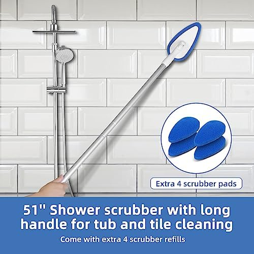 Cepillo Limpiador para Regadera y Tina Qaestfy con Mango de 51'', 5 Almohadillas de Limpieza Sin Rayar, Cepillo Ajustable para Baño y Pisos - imagen 2
