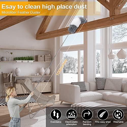 Duster de Microfibra DEEHYO para Limpiar Ventiladores, Techos Altos, Persianas y Muebles, 9 Piezas Extensibles de Acero Inoxidable, 30 a 100 - imagen 2