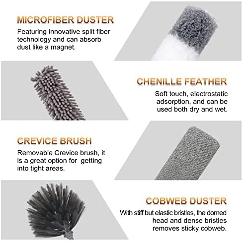 Duster de Microfibra DEEHYO para Limpiar Ventiladores, Techos Altos, Persianas y Muebles, 9 Piezas Extensibles de Acero Inoxidable, 30 a 100 - imagen 3