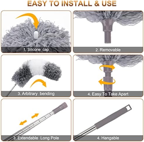 Duster de Microfibra DEEHYO para Limpiar Ventiladores, Techos Altos, Persianas y Muebles, 9 Piezas Extensibles de Acero Inoxidable, 30 a 100 - imagen 4