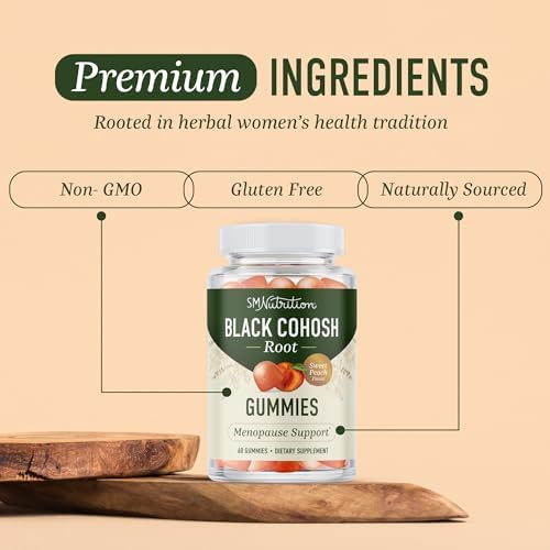 Gomitas de Black Cohosh para Alivio de Menopausia, Sofocos y Sudores Nocturnos | 50mg de Raíz de Black Cohosh para Mujeres | Sin Gluten, Vegetariano, - imagen 3