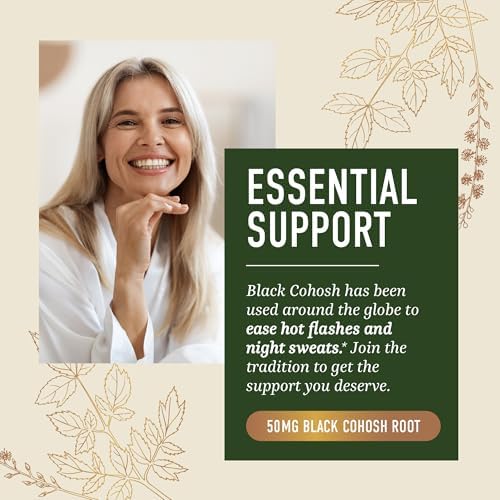 Gomitas de Black Cohosh para Alivio de Menopausia, Sofocos y Sudores Nocturnos | 50mg de Raíz de Black Cohosh para Mujeres | Sin Gluten, Vegetariano, - imagen 5