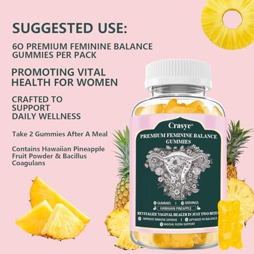 Crasye Gummy Premium para el Balance Femenino - Salud Vaginal PH - Probioticos Piña Hawaiian - 60 Gomas - 30 Porciones - imagen 5