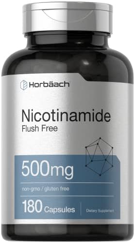 Horbäach Nicotinamida 500mg | 180 Cápsulas | Suplemento Dietético Sin Enrojecimiento | Vitamina No Transgénica y Libre de Gluten - imagen 1