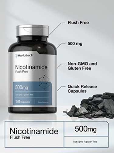 Horbäach Nicotinamida 500mg | 180 Cápsulas | Suplemento Dietético Sin Enrojecimiento | Vitamina No Transgénica y Libre de Gluten - imagen 3