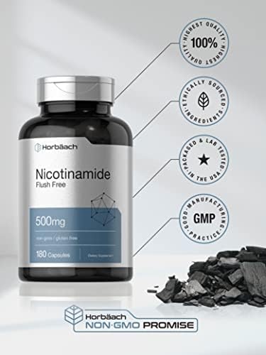 Horbäach Nicotinamida 500mg | 180 Cápsulas | Suplemento Dietético Sin Enrojecimiento | Vitamina No Transgénica y Libre de Gluten - imagen 5