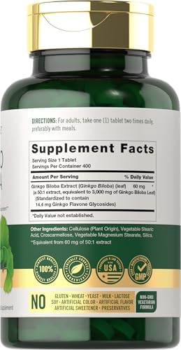 Carlyle Ginkgo Biloba | 400 Tabletas | Suplemento Herbal Sin OGM y Libre de Gluten - imagen 2