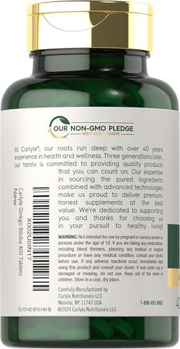 Carlyle Ginkgo Biloba | 400 Tabletas | Suplemento Herbal Sin OGM y Libre de Gluten - imagen 3