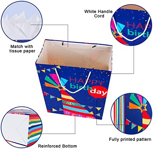Bolsa de Regalo de Cumpleaños con Asa y Papel de Seda, 12 Pzs de Bolsas de Regalo en Tamaños y Diseños Variados, Grande, Mediana, Pequeña para Niños - imagen 4