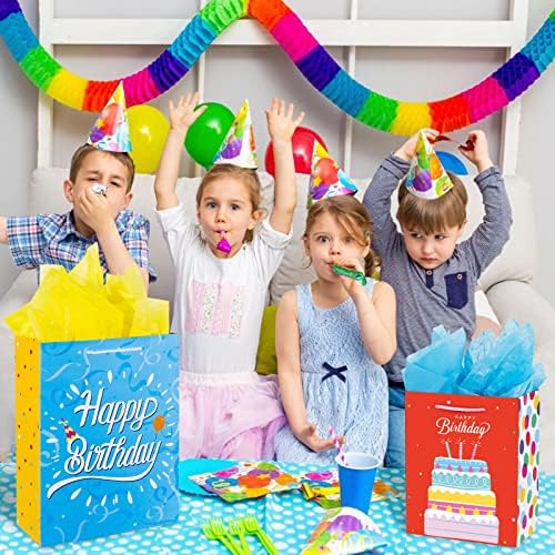 Bolsa de Regalo de Cumpleaños con Asa y Papel de Seda, 12 Pzs de Bolsas de Regalo en Tamaños y Diseños Variados, Grande, Mediana, Pequeña para Niños - imagen 8
