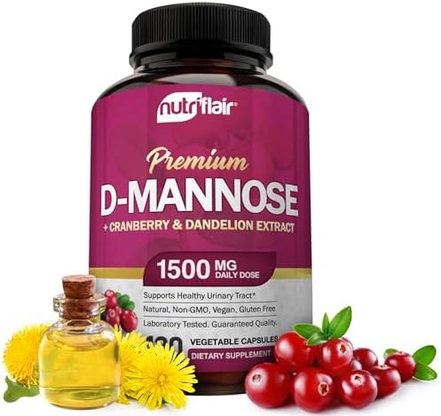 NutriFlair D-Mannosa 120 Cápsulas, 1500mg - con Extracto de Arándano y Diente de León - Apoyo Natural para la Salud del Tracto Urinario - Mejora la - imagen 1