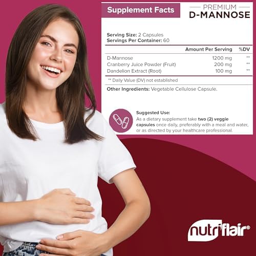 NutriFlair D-Mannosa 120 Cápsulas, 1500mg - con Extracto de Arándano y Diente de León - Apoyo Natural para la Salud del Tracto Urinario - Mejora la - imagen 3