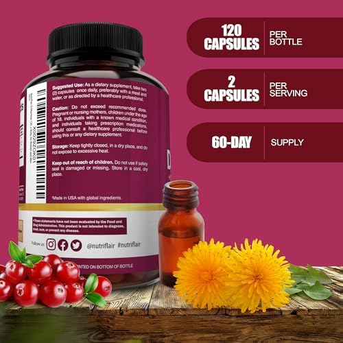 NutriFlair D-Mannosa 120 Cápsulas, 1500mg - con Extracto de Arándano y Diente de León - Apoyo Natural para la Salud del Tracto Urinario - Mejora la - imagen 4