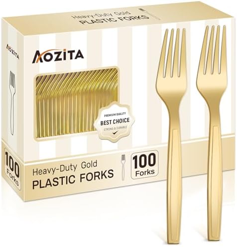 100 Piezas de Tenedores Plásticos Dorados Desechables, Utensilios para Fiestas, Bodas, Picnics y Uso Diario - Sin BPA - imagen 1